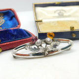 Scottish Sterling Silver, Bloodstone & Agate Thistle Brooch Antique 1925 Deco