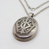 Victorian Sterling Silver Large Monogram Sweetheart Locket Necklace Antique c1860