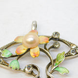 French 19th Century, Sterling Silver, Paste, Enamel, Pearl Floral Pendant c1880