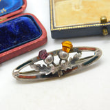 Scottish Sterling Silver, Bloodstone & Agate Thistle Brooch Antique 1925 Deco