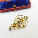 Edwardian 9ct Gold, Turquoise & Seed Pearl Lavalier Drop Pendant c1910 Antique