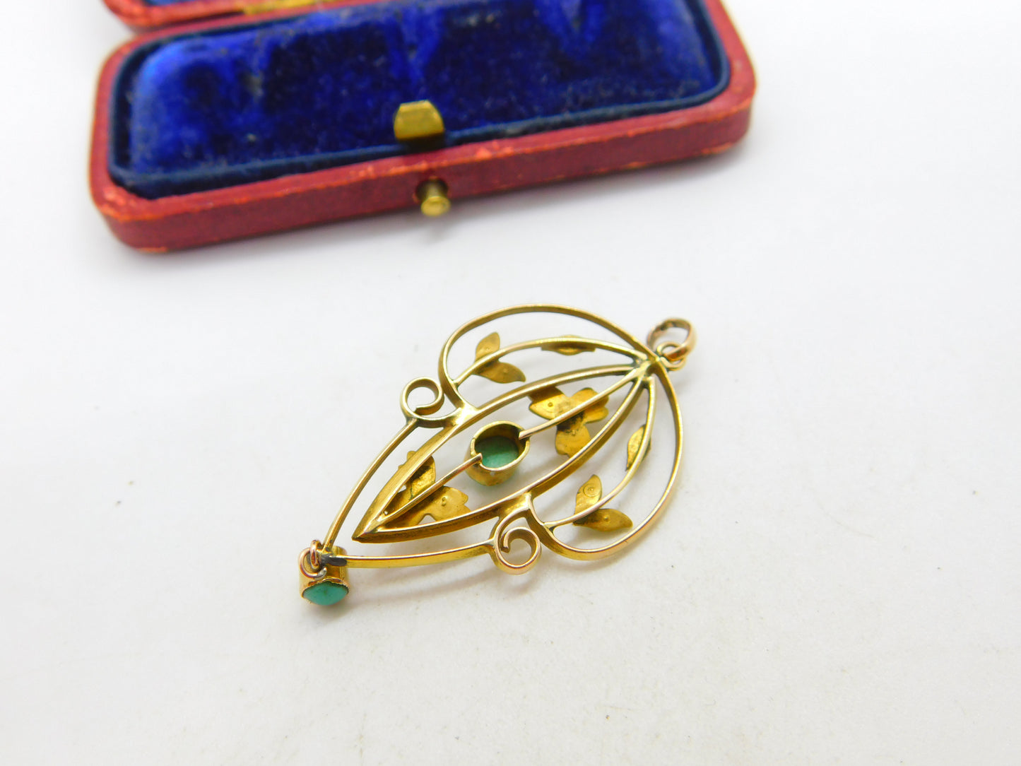 Edwardian 9ct Gold, Turquoise & Seed Pearl Lavalier Drop Pendant c1910 Antique