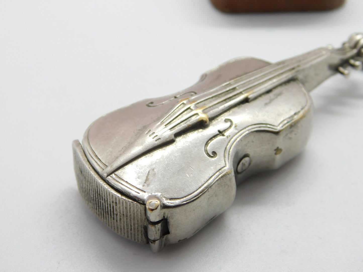 Silver Plated Novelty Violin Classical Vesta Case Antique c1920 Art Deco