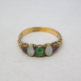 Victorian 18ct Gold, Emerald, Garnet, Opal Floral Dress Ring Antique c1840
