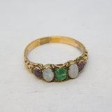 Victorian 18ct Gold, Emerald, Garnet, Opal Floral Dress Ring Antique c1840