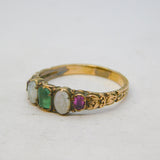Victorian 18ct Gold, Emerald, Garnet, Opal Floral Dress Ring Antique c1840