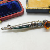 Robert Allison Scottish Sterling Silver Agate, Bloodstone, Citrine Brooch Vintage Edinburgh 1962