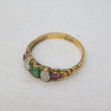 Victorian 18ct Gold, Emerald, Garnet, Opal Floral Dress Ring Antique c1840