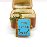 Edwardian Brass & Blue Enamel Royal Photo Book Souvenir Charm Antique c1910