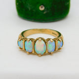 9ct Yellow Gold, Five Stone Graduated Opal Band Ring Vintage 1993 Birmingham