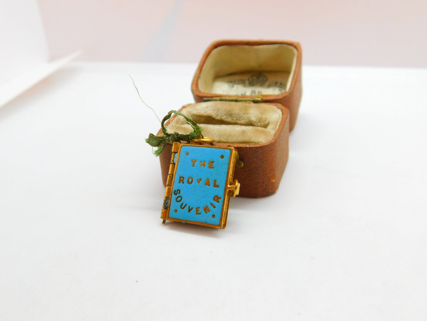 Edwardian Brass & Blue Enamel Royal Photo Book Souvenir Charm Antique c1910