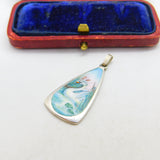 Sterling Silver Colourful Enamel Swan on Water Drop Pendant c1970 Vintage