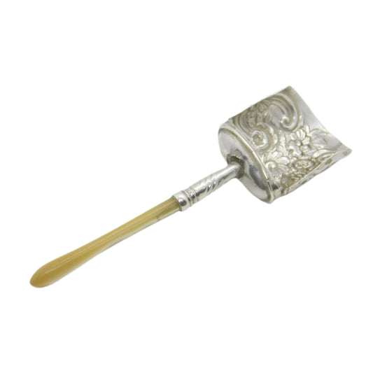 George III Sterling Silver Mother of Pearl Floral Tea Caddy Spoon Antique 1813 Birmingham