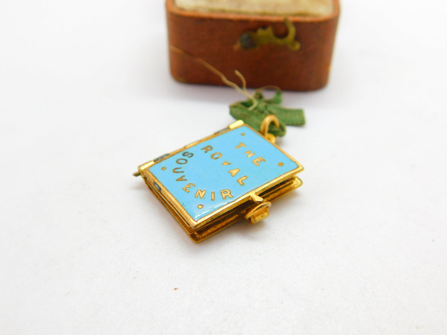 Edwardian Brass & Blue Enamel Royal Photo Book Souvenir Charm Antique c1910