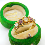 George III 18ct Yellow Gold, Moonstone & Almandine Garnet Dress Ring Antique c1820
