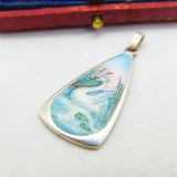Sterling Silver Colourful Enamel Swan on Water Drop Pendant c1970 Vintage