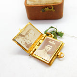 Edwardian Brass & Blue Enamel Royal Photo Book Souvenir Charm Antique c1910