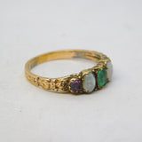 Victorian 18ct Gold, Emerald, Garnet, Opal Floral Dress Ring Antique c1840