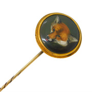 Victorian 18ct Yellow Gold Mounted Enamel Fox Mask Stick Pin Antique c1860