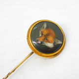 Victorian 18ct Yellow Gold Mounted Enamel Fox Mask Stick Pin Antique c1860