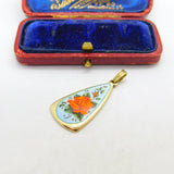 Sterling Silver Gilt Rose Flower Enamel Drop Pendant 1988 Birmingham