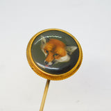 Victorian 18ct Yellow Gold Mounted Enamel Fox Mask Stick Pin Antique c1860