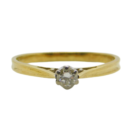 18ct Yellow Gold & 0.1ct Diamond Solitaire Ring Vintage 1983 London