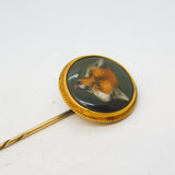 Victorian 18ct Yellow Gold Mounted Enamel Fox Mask Stick Pin Antique c1860