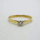 18ct Yellow Gold & 0.1ct Diamond Solitaire Ring Vintage 1983 London