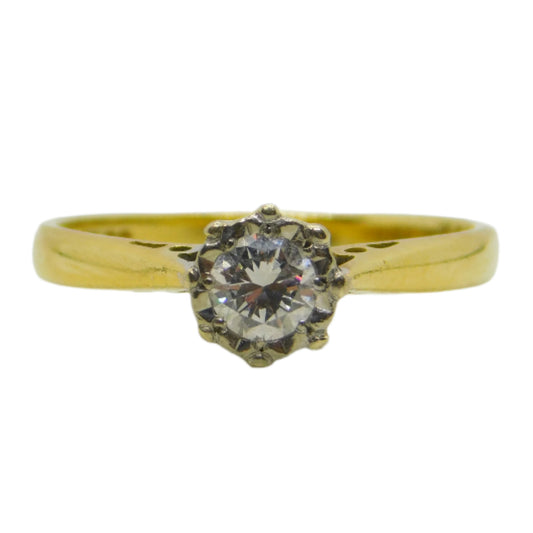 18ct Yellow Gold & 0.25ct Brilliant Cut Diamond Solitaire Ring Vintage 1992 Birmingham
