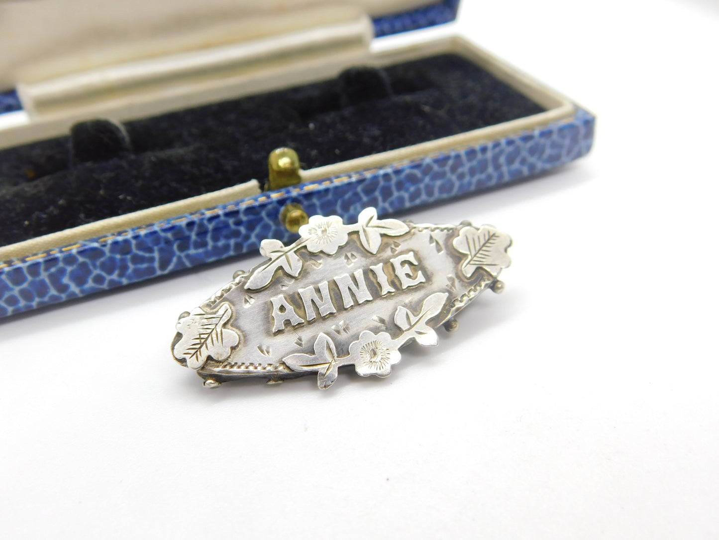 Victorian Sterling Silver Annie Name Christening Brooch 1898 Birmingham Antique