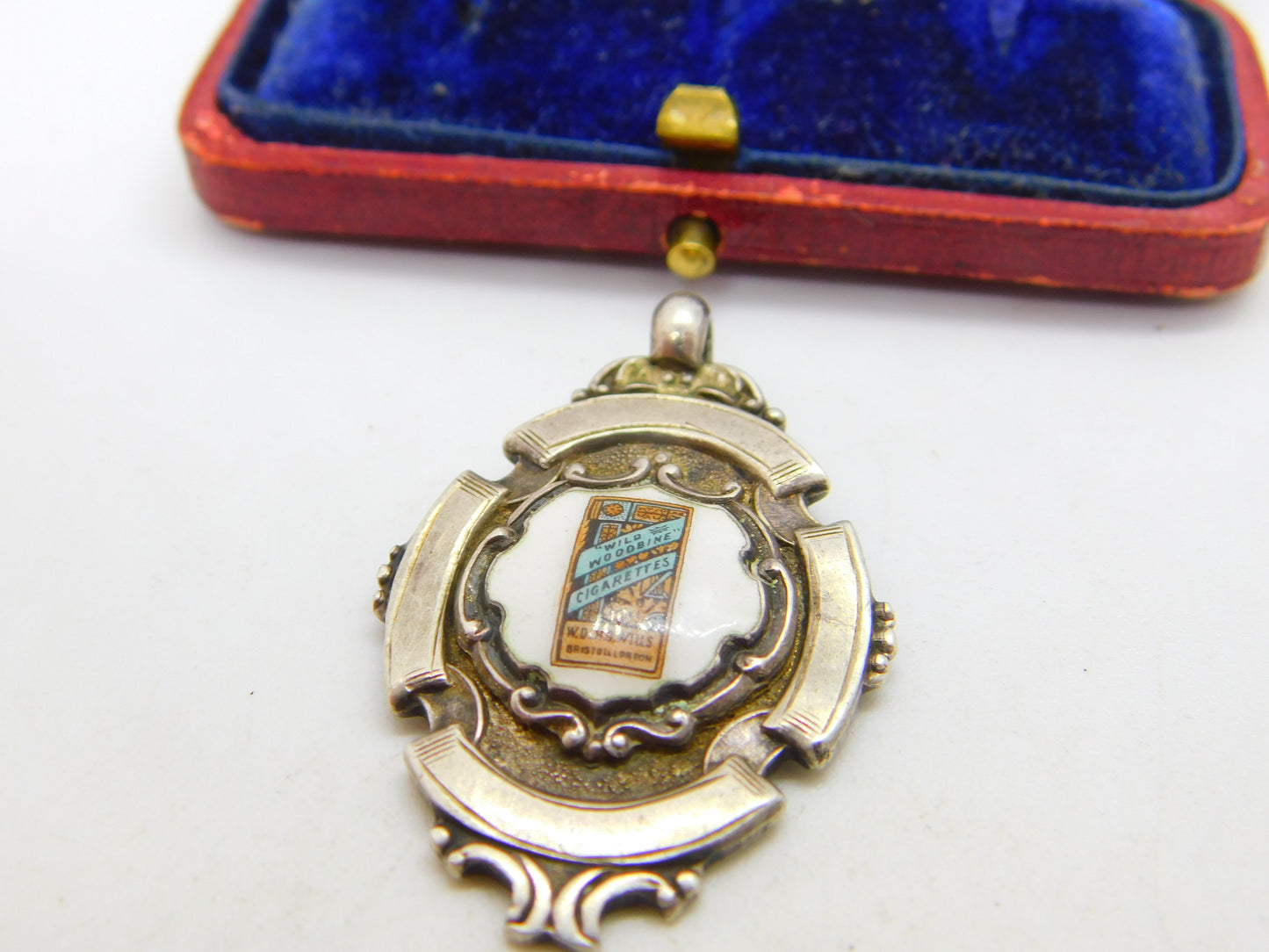 Sterling Silver Enamel Woodbine Cigarette Cup Fob Medal 1937 Chester Antique