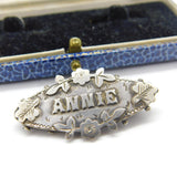 Victorian Sterling Silver Annie Name Christening Brooch 1898 Birmingham Antique