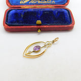 Edwardian 9ct Gold, Seed Pearl & Amethyst Drop Pendant c1910 Antique