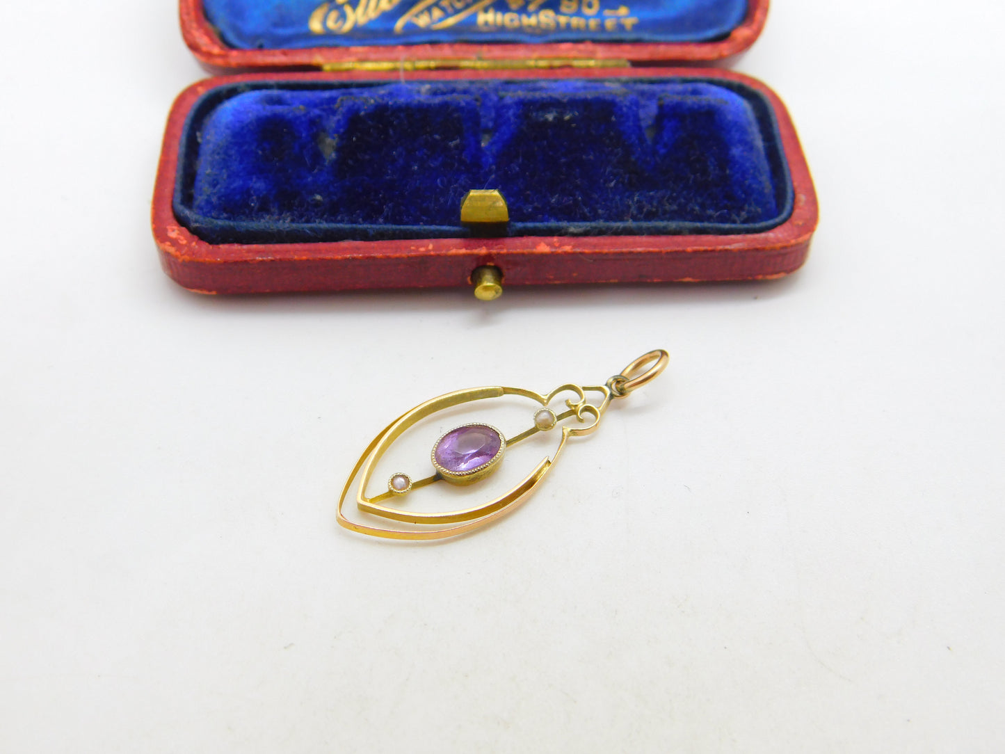 Edwardian 9ct Gold, Seed Pearl & Amethyst Drop Pendant c1910 Antique