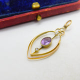 Edwardian 9ct Gold, Seed Pearl & Amethyst Drop Pendant c1910 Antique