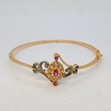 14ct Rose Gold, 1ct Old-Cut Diamond & Ruby Crossover Bangle Bracelet Antique c1920