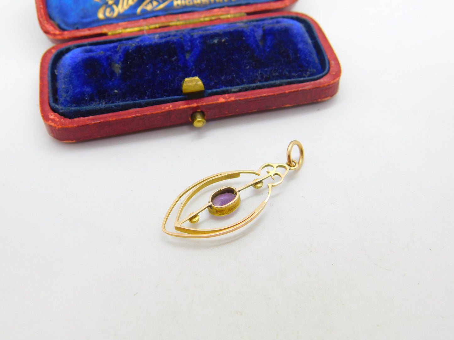 Edwardian 9ct Gold, Seed Pearl & Amethyst Drop Pendant c1910 Antique