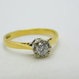 18ct Yellow Gold & 0.25ct Brilliant Cut Diamond Solitaire Ring Vintage 1992 Birmingham