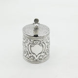Victorian Sterling Silver Floral Pattern Barrel Mustard Pot Antique 1886 London