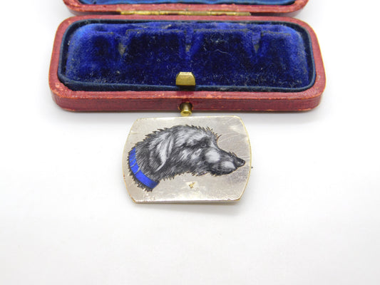 Victorian Silver Plated Enamel Irish Wolf Hound Dog Brooch c1880 Antique