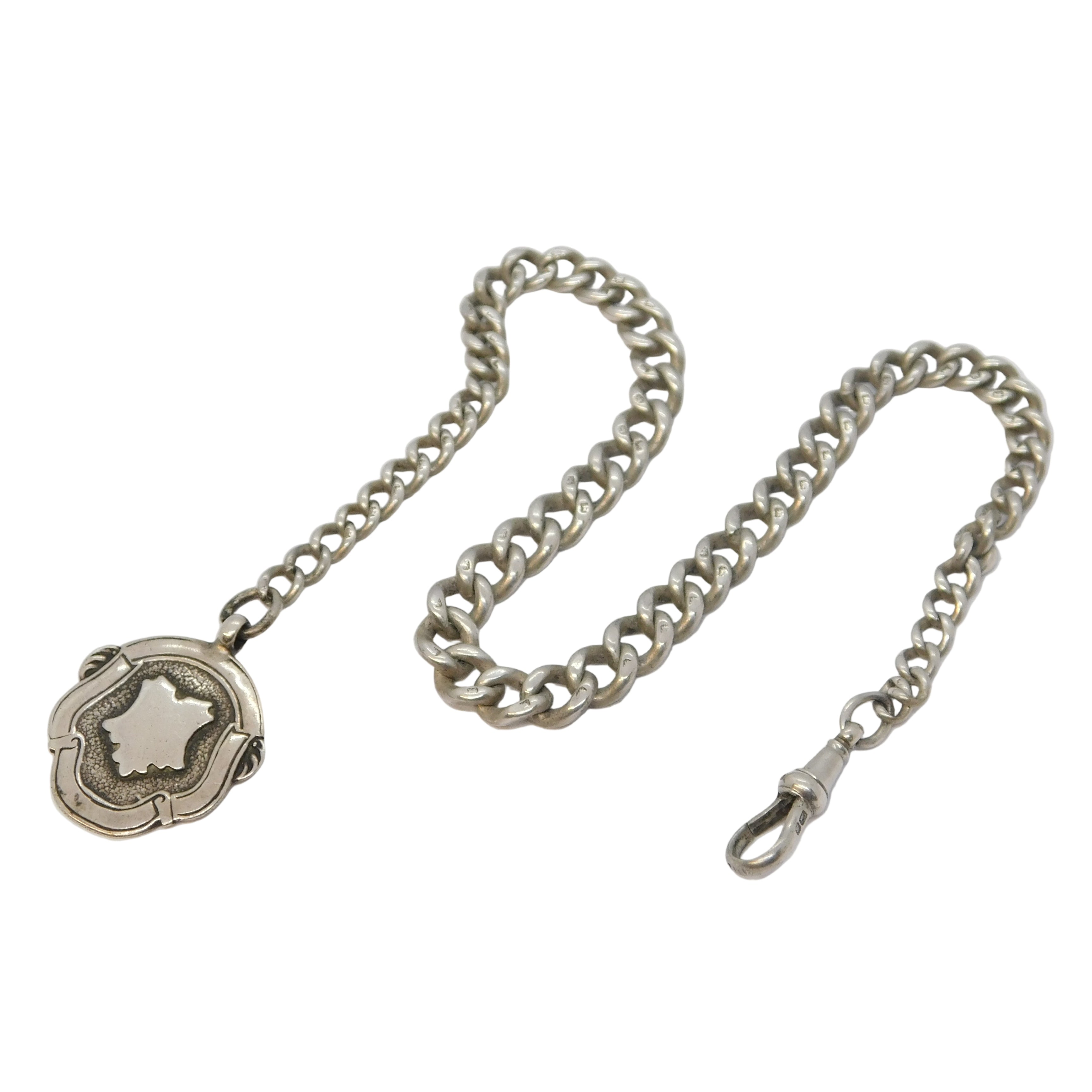 Edwardian Sterling Silver Graduating Watch Chain & Fob Antique 1902 Ch ...