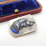 Victorian Silver Plated Enamel Irish Wolf Hound Dog Brooch c1880 Antique