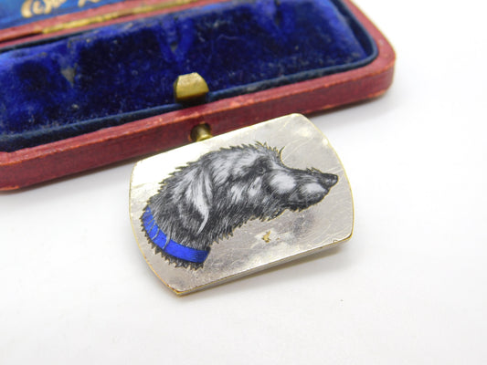 Victorian Silver Plated Enamel Irish Wolf Hound Dog Brooch c1880 Antique