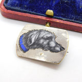 Victorian Silver Plated Enamel Irish Wolf Hound Dog Brooch c1880 Antique