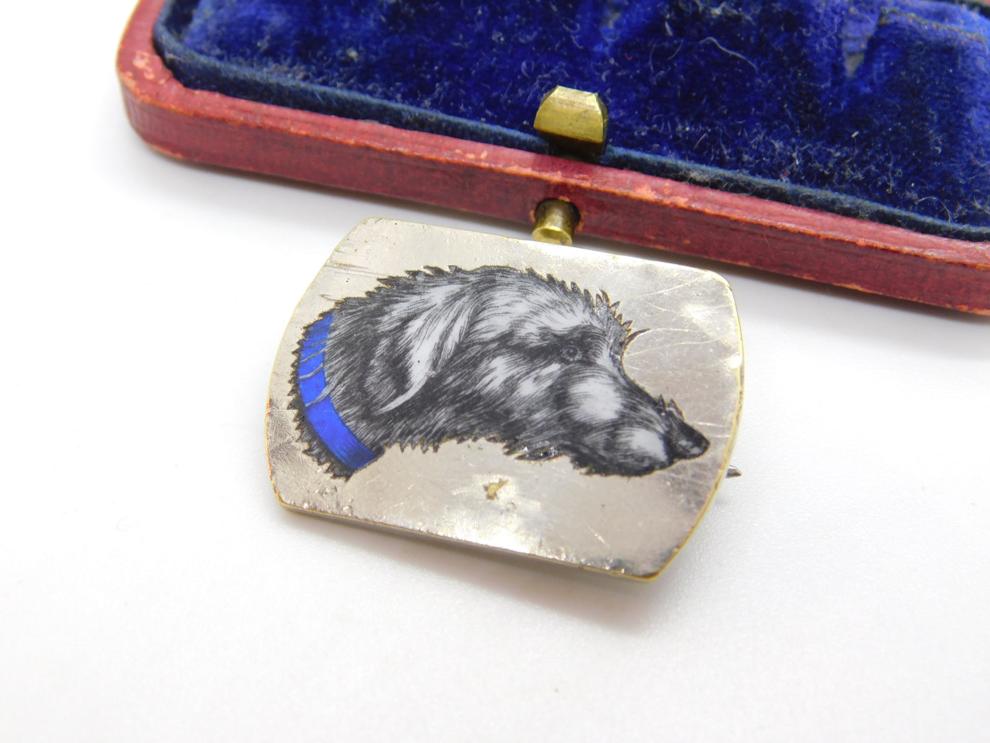 Victorian Silver Plated Enamel Irish Wolf Hound Dog Brooch c1880 Antique