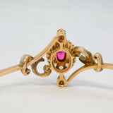 14ct Rose Gold, 1ct Old-Cut Diamond & Ruby Crossover Bangle Bracelet Antique c1920