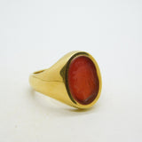 18ct Yellow Gold Carnelian Agate Centurion Intaglio Signet Ring Vintage 1968 London