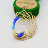 Sterling Silver Gilt & Colourful Enamel Peacock Drop Pendant Vintage c1980