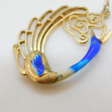 Sterling Silver Gilt & Colourful Enamel Peacock Drop Pendant Vintage c1980